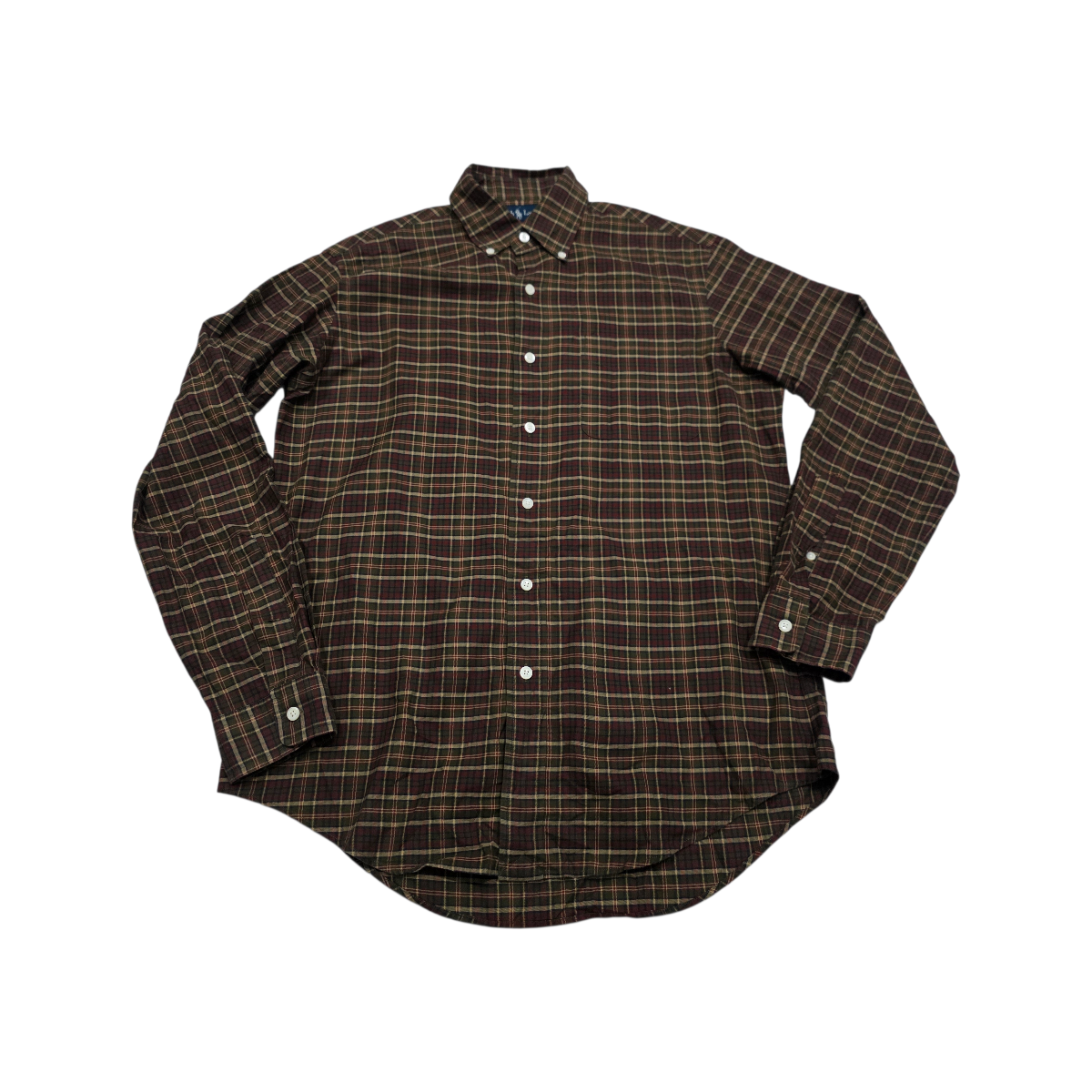 Camisa Custom Fit Ralph Lauren Medianam Cuadro Verde Y Cafe