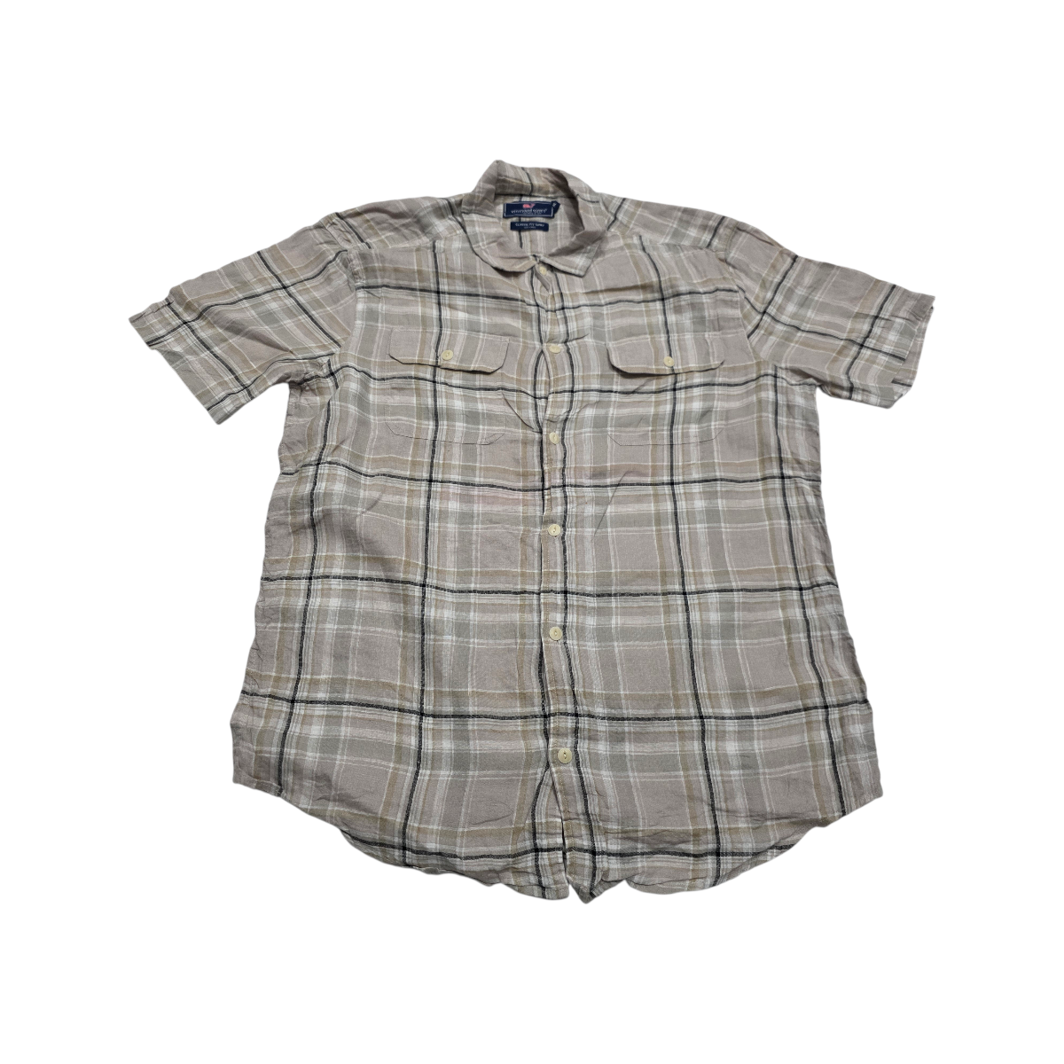 Camisa Classic Fit Vineyard Vines Mediana M Cuadro Cafe Lino