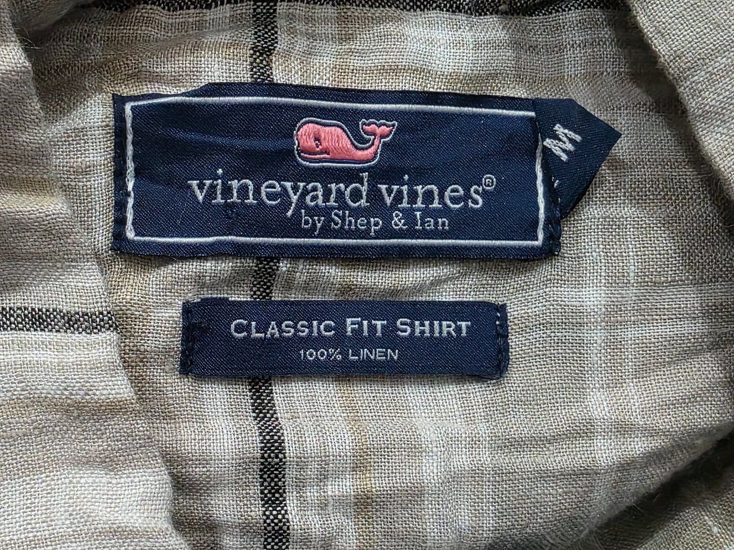 Camisa Classic Fit Vineyard Vines Mediana M Cuadro Cafe Lino