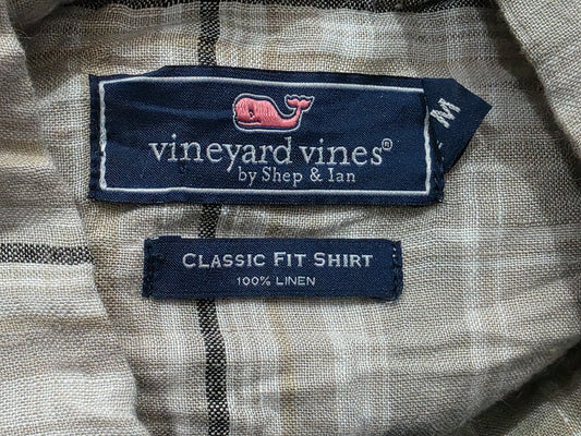 Camisa Classic Fit Vineyard Vines Mediana M Cuadro Cafe Lino