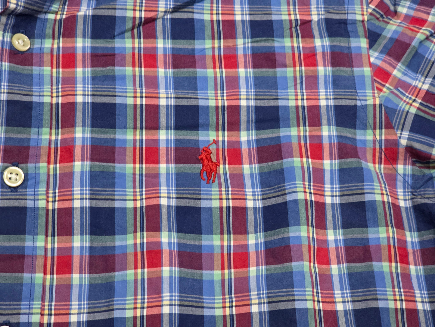 Camisa Ralph Lauren Grande L Cuadro Azul Y Rojo Pony Rojo