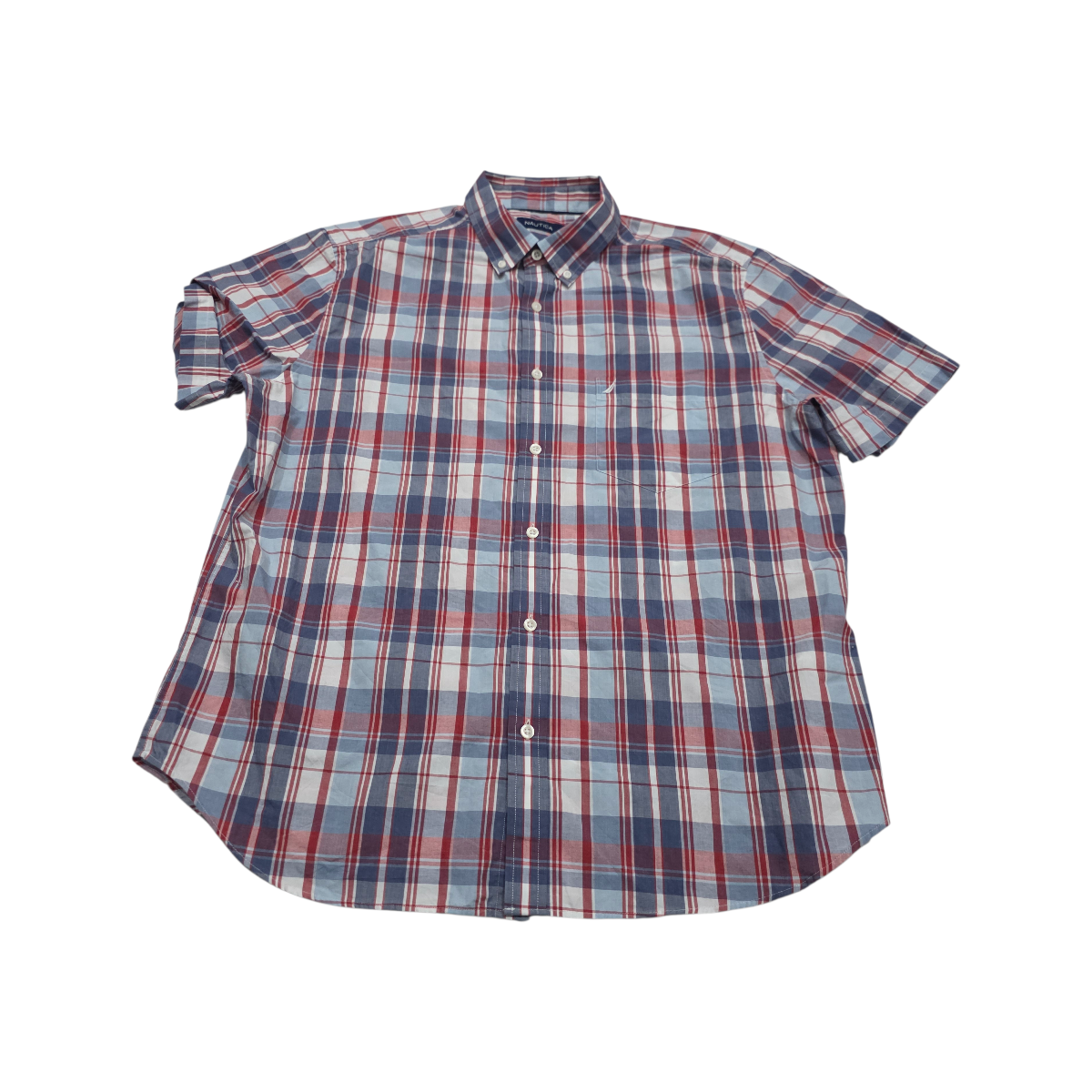 Camisa Manga Corta Nautica Xgrande Xl Cuadro Rojo Y Azul
