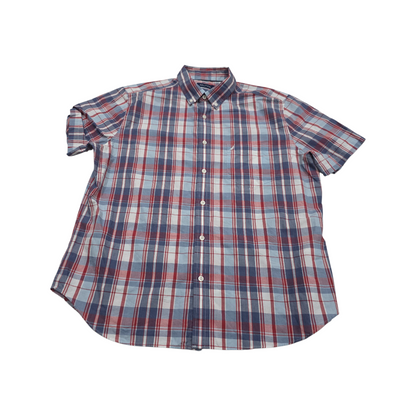 Camisa Manga Corta Nautica Xgrande Xl Cuadro Rojo Y Azul