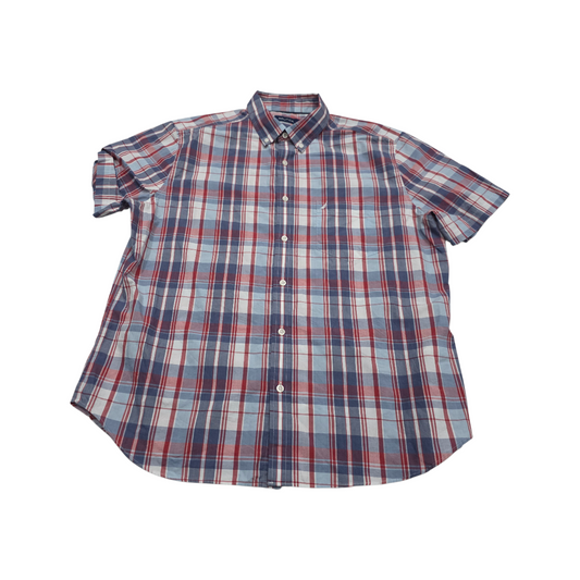 Camisa Manga Corta Nautica Xgrande Xl Cuadro Rojo Y Azul