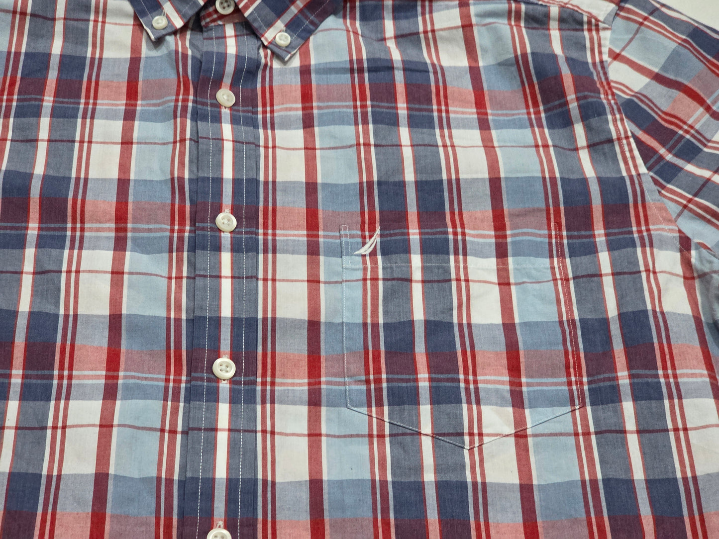 Camisa Manga Corta Nautica Xgrande Xl Cuadro Rojo Y Azul