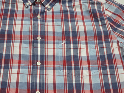 Camisa Manga Corta Nautica Xgrande Xl Cuadro Rojo Y Azul