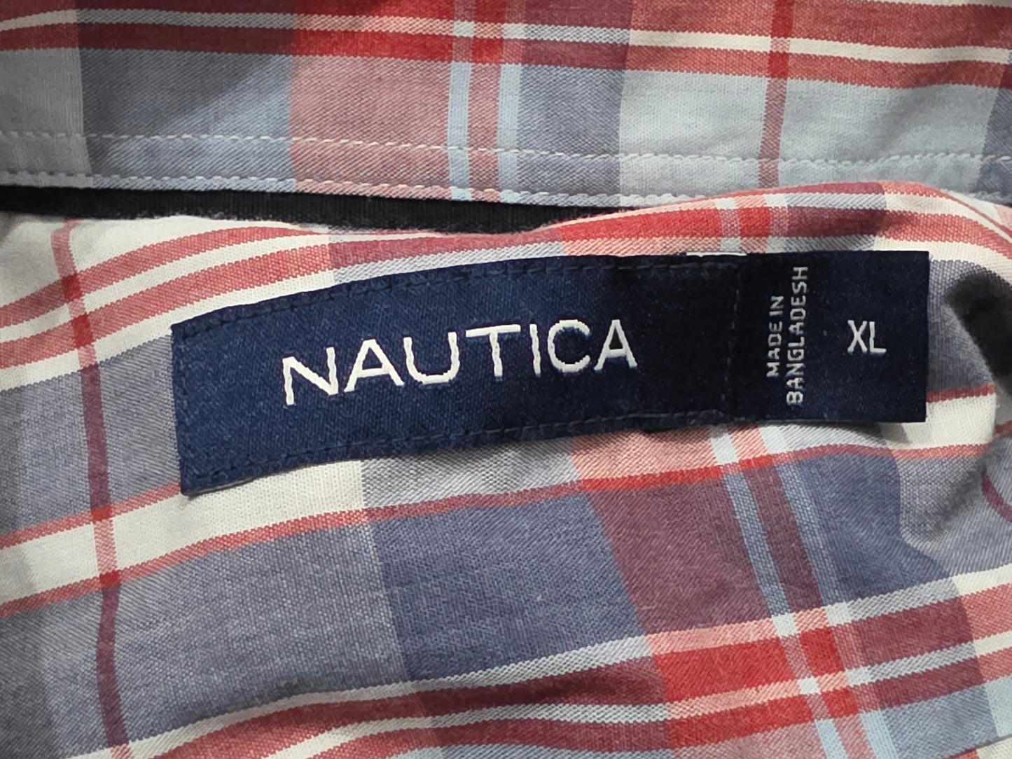 Camisa Manga Corta Nautica Xgrande Xl Cuadro Rojo Y Azul
