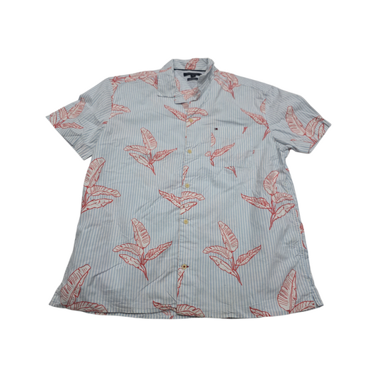 Camisa Tommy Hilfiger Xgrande Xl Azul Lineas Y Hojas