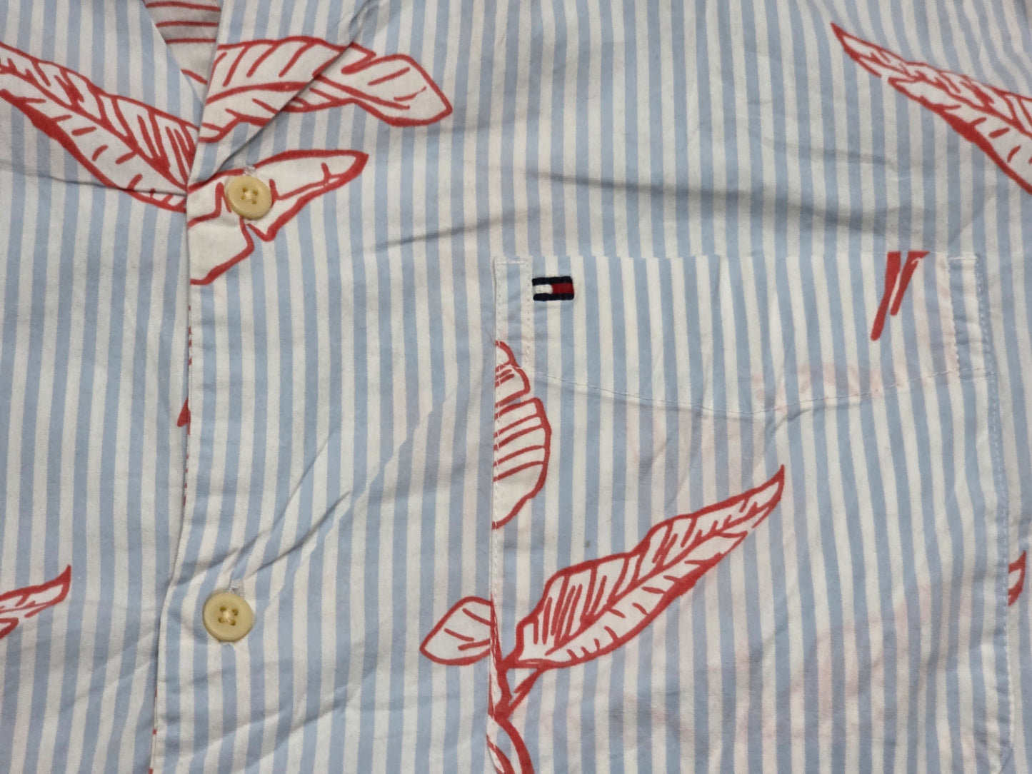 Camisa Tommy Hilfiger Xgrande Xl Azul Lineas Y Hojas