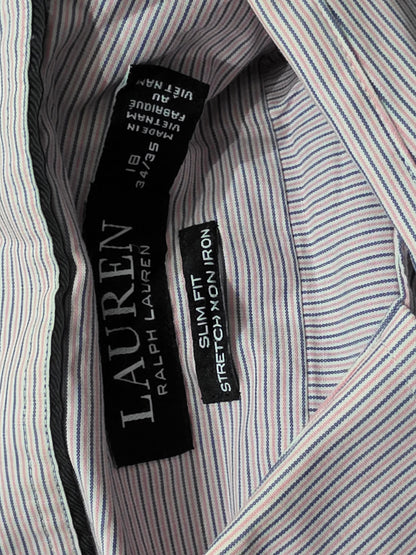 Camisa Ralph Lauren 2xl 18 34-35 Linea Azul Y Rosa