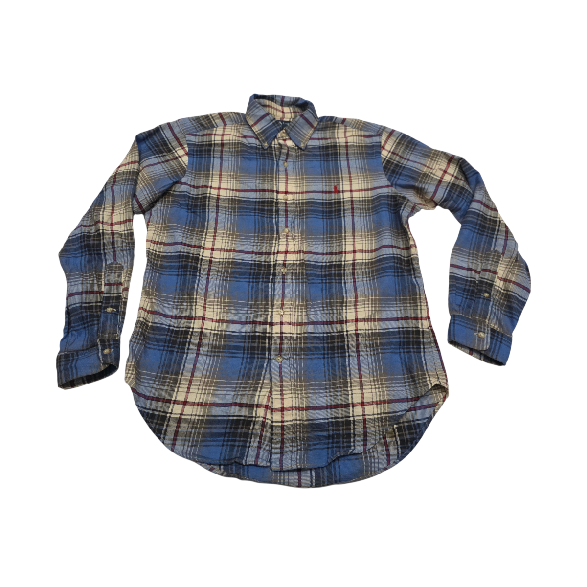 Camisa Ralph Lauren Mediana Classic Fit Gris Y Azul Franela