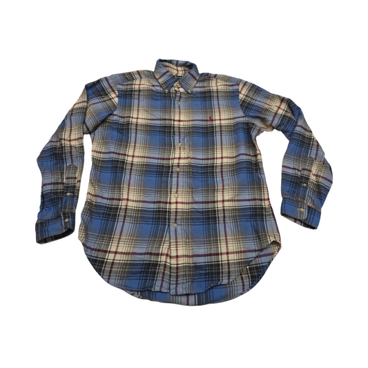 Camisa Ralph Lauren Mediana Classic Fit Gris Y Azul Franela