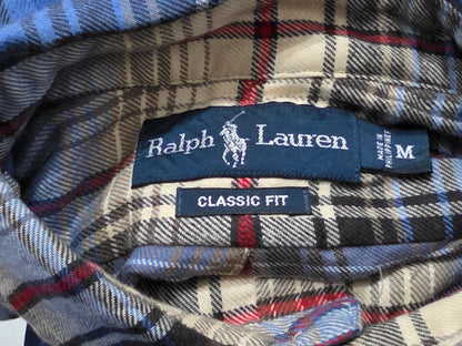 Camisa Ralph Lauren Mediana Classic Fit Gris Y Azul Franela