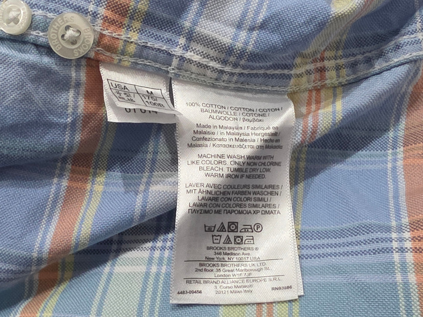 Camisa Brooks Brothers Mediana M Cuadro Azul Claro Colores