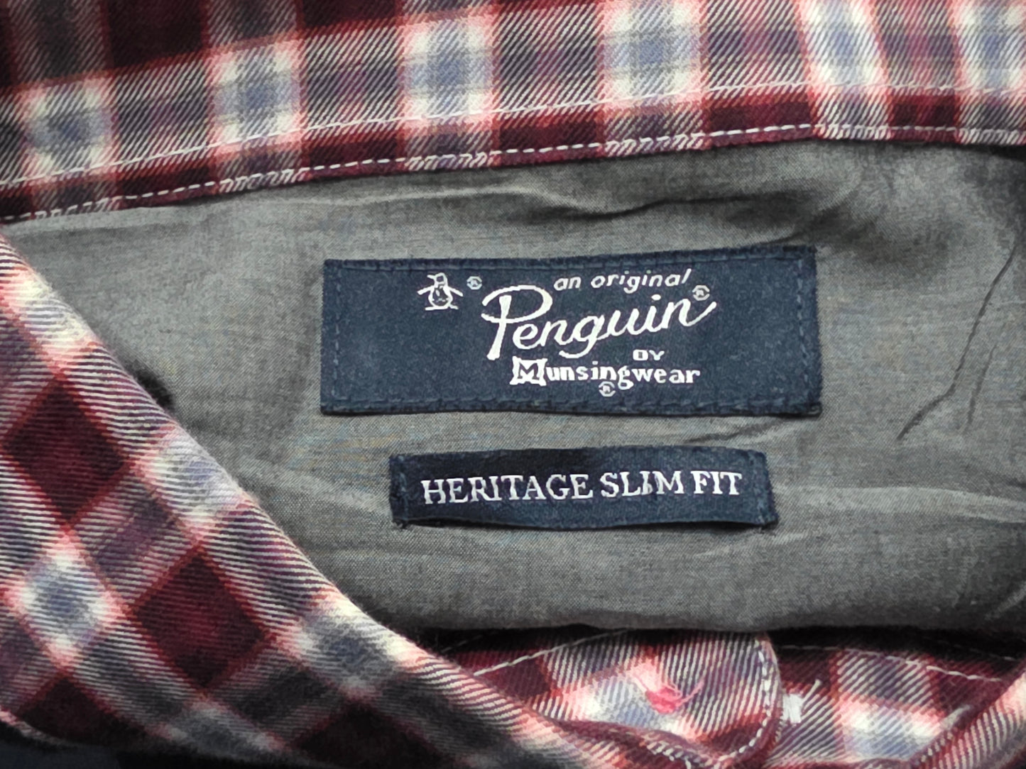 Camisa Penguin Grande L 16 34-35 Slimfit Cuadro Rojo