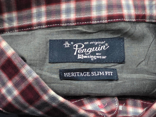 Camisa Penguin Grande L 16 34-35 Slimfit Cuadro Rojo