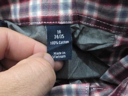 Camisa Penguin Grande L 16 34-35 Slimfit Cuadro Rojo