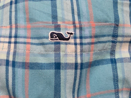 Camisa Vineyard Vines Grande L Slimfit Cuadro Azul Agua