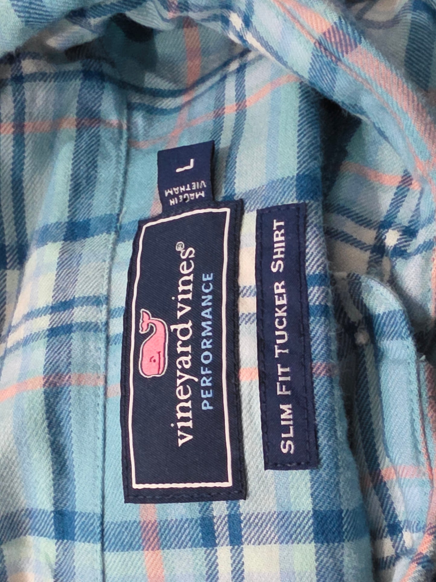 Camisa Vineyard Vines Grande L Slimfit Cuadro Azul Agua