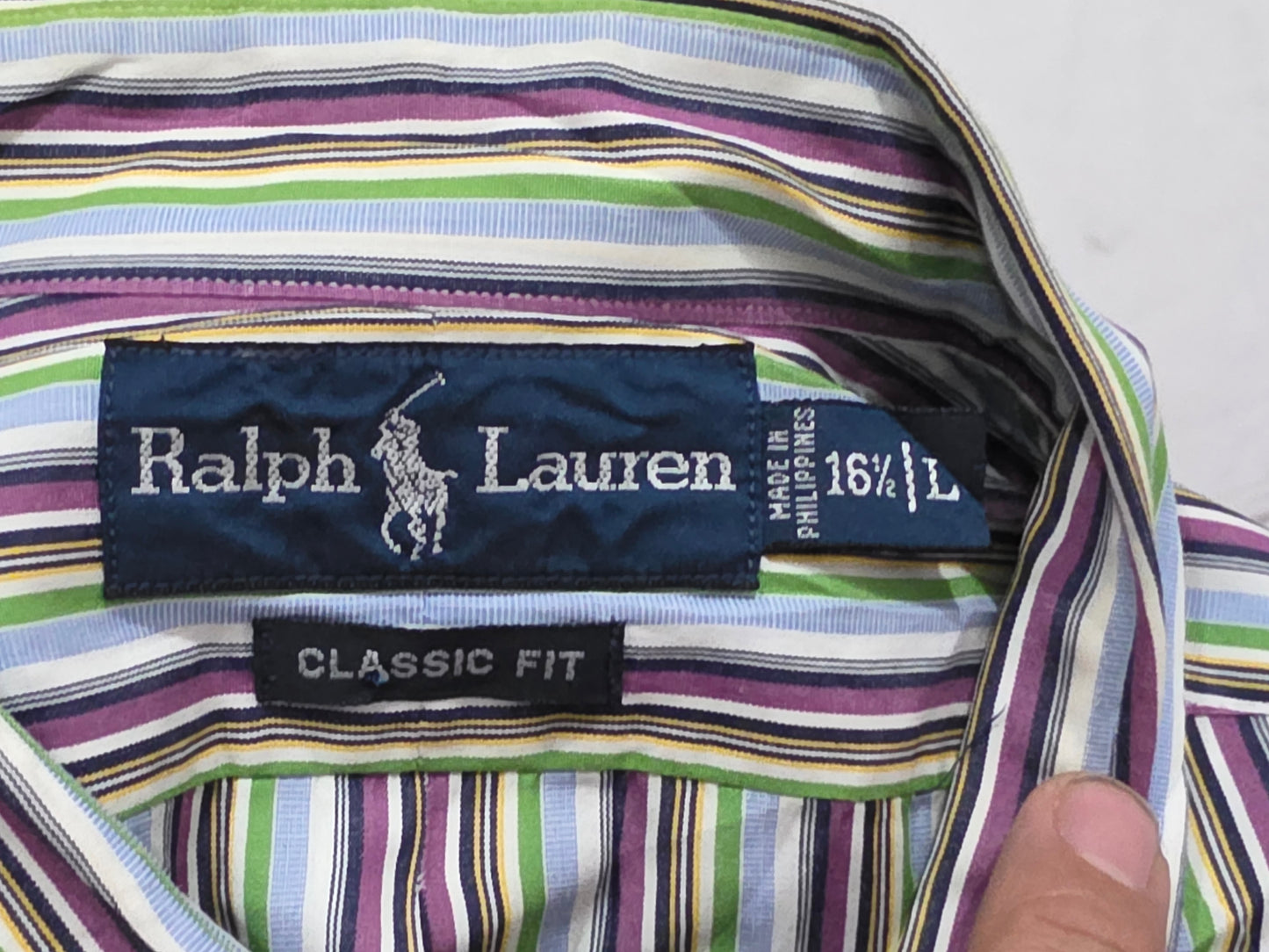 Camisa Ralph Lauren Grande L Classic Fit Morado Lineas