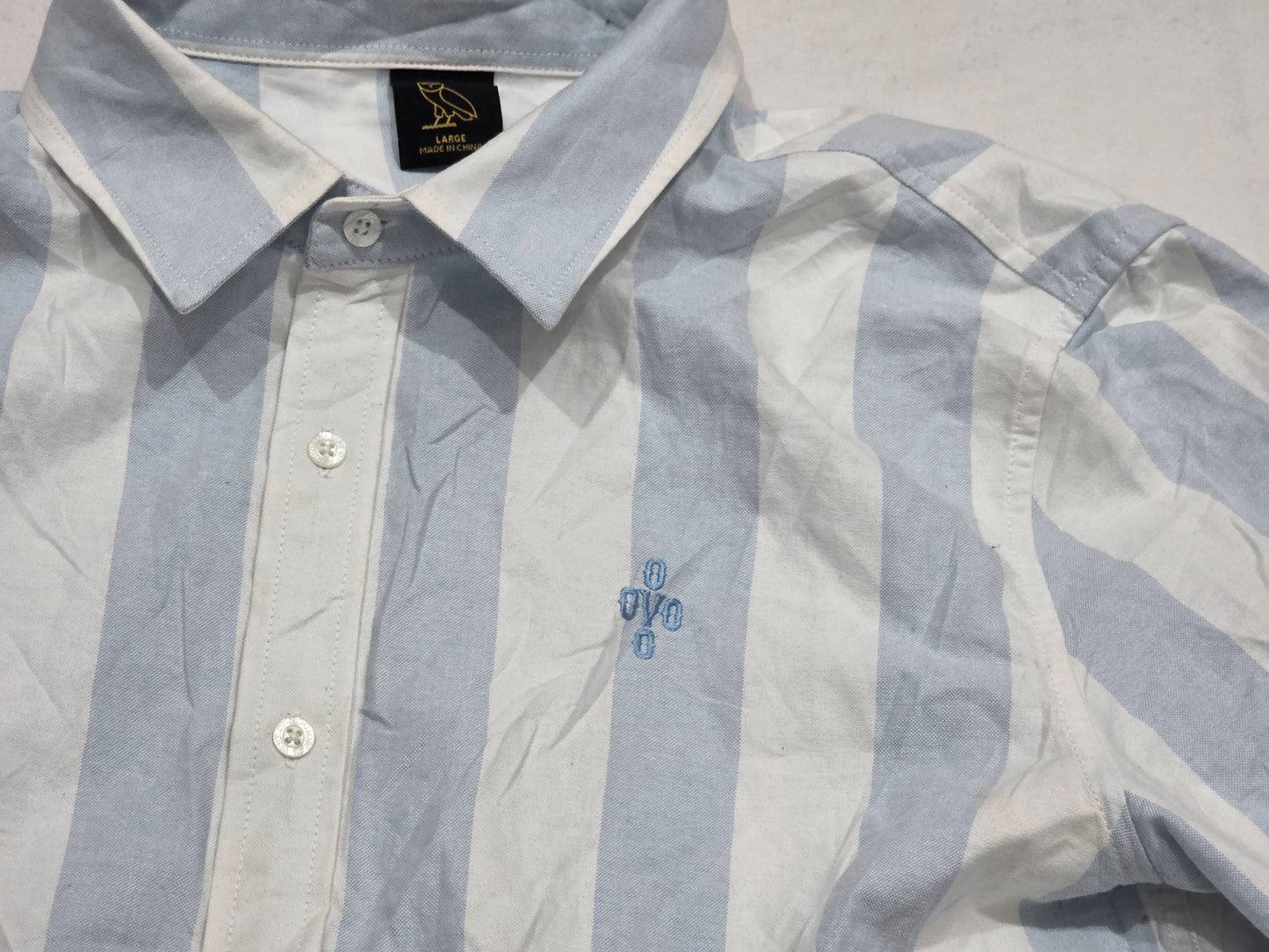 Camisa Ovo  Grande L Azul Lineas cuello percudido
