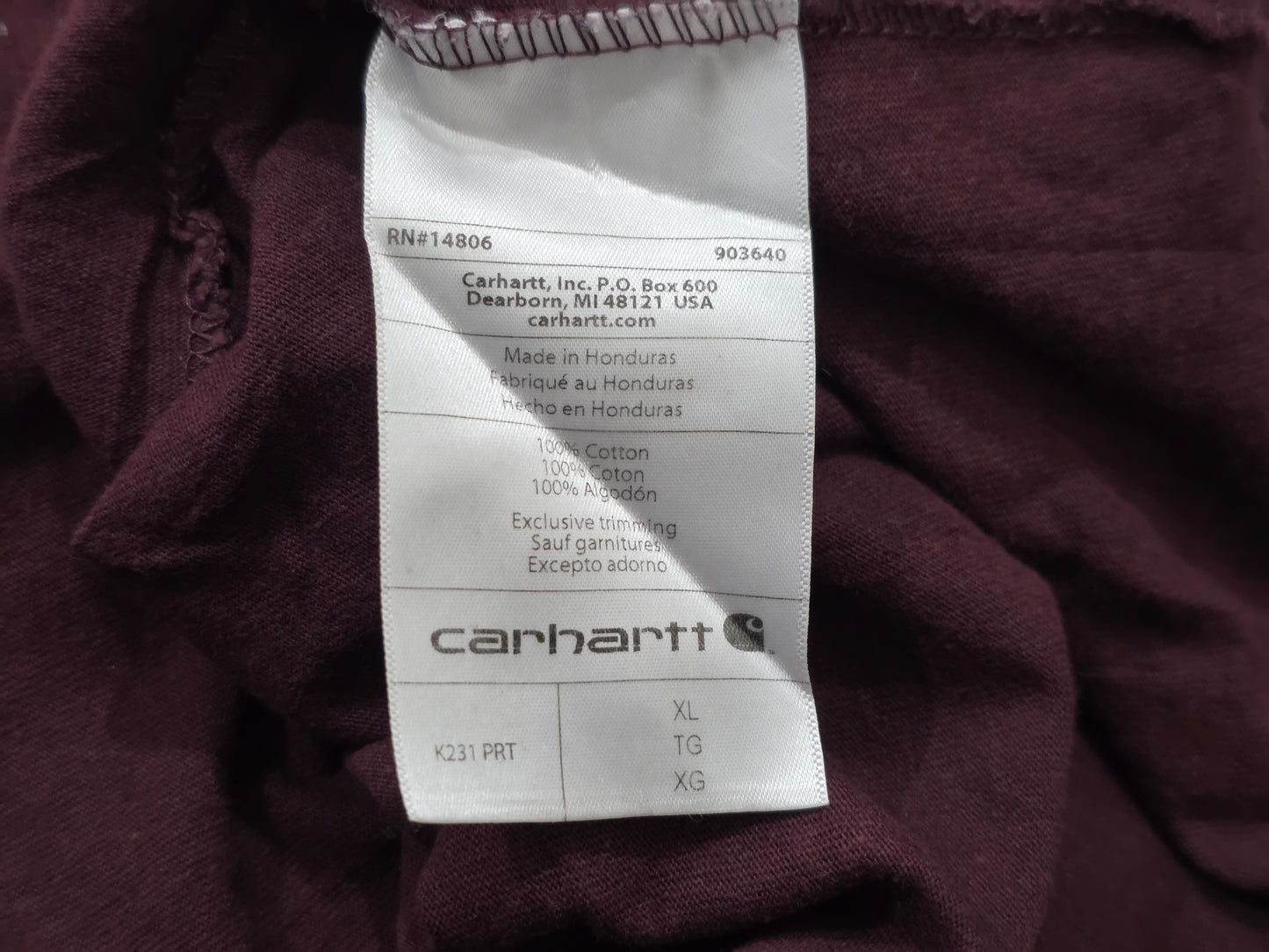 Playera Manga Larga Carhartt Xgrande Xl Vino