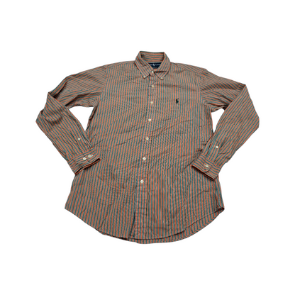 Camisa Ralph Lauren Mediana Custom Fit Linea Verde Y Naranja
