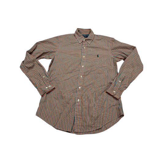 Camisa Ralph Lauren Mediana Custom Fit Linea Verde Y Naranja