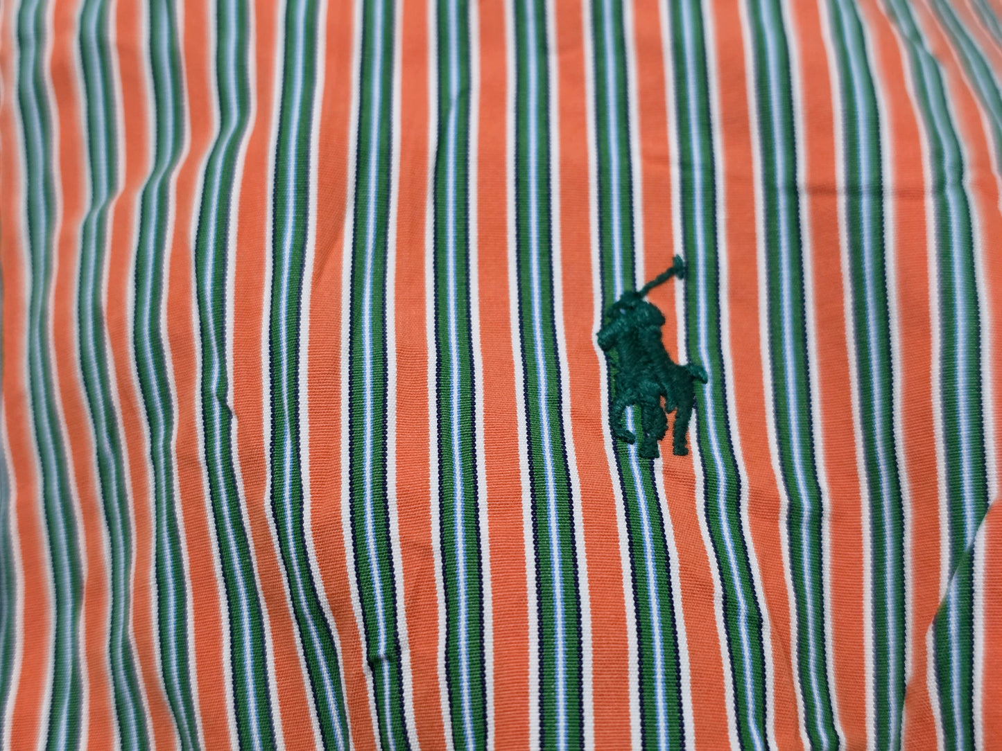 Camisa Ralph Lauren Mediana Custom Fit Linea Verde Y Naranja