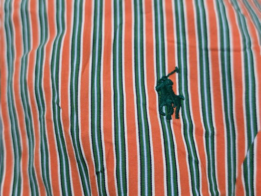 Camisa Ralph Lauren Mediana Custom Fit Linea Verde Y Naranja