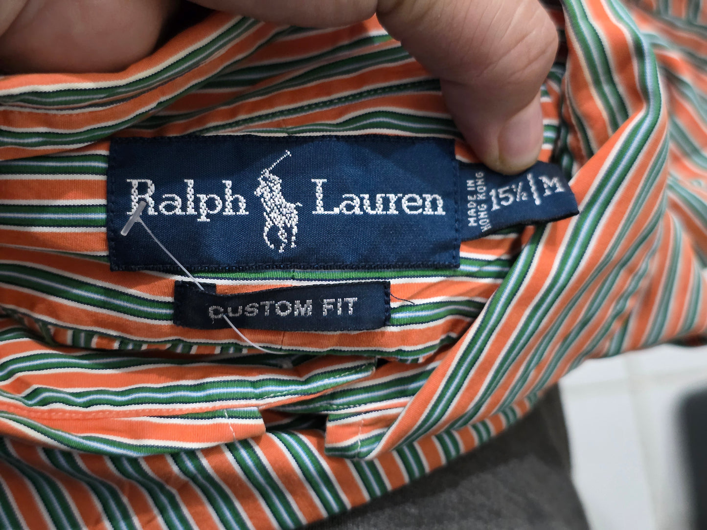 Camisa Ralph Lauren Mediana Custom Fit Linea Verde Y Naranja