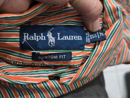 Camisa Ralph Lauren Mediana Custom Fit Linea Verde Y Naranja