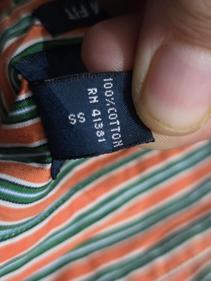 Camisa Ralph Lauren Mediana Custom Fit Linea Verde Y Naranja