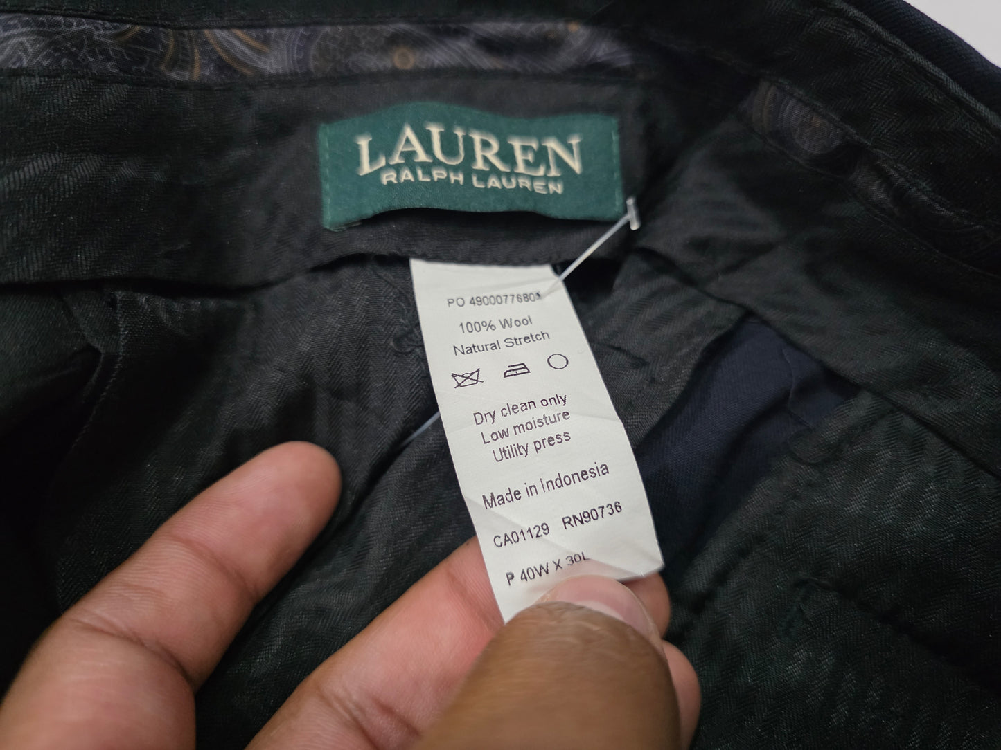 Pantalon Vestir Ralph Lauren 40x30 Recto Lana Azul