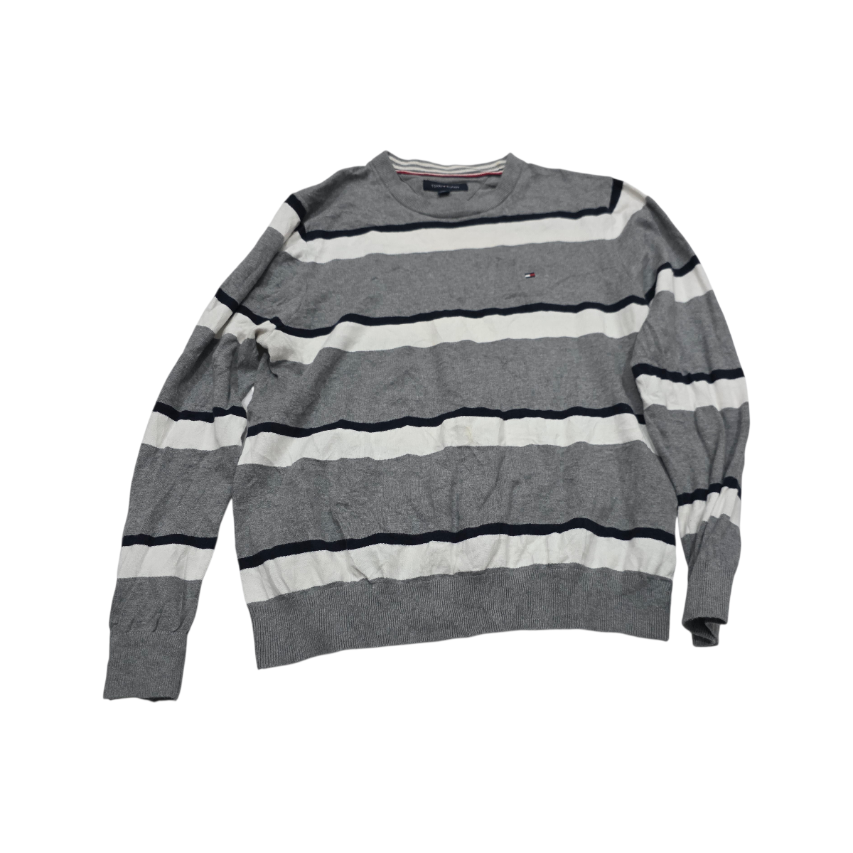 Sueter Tommy Hilfiger Grande L Gris Lineas Blanco