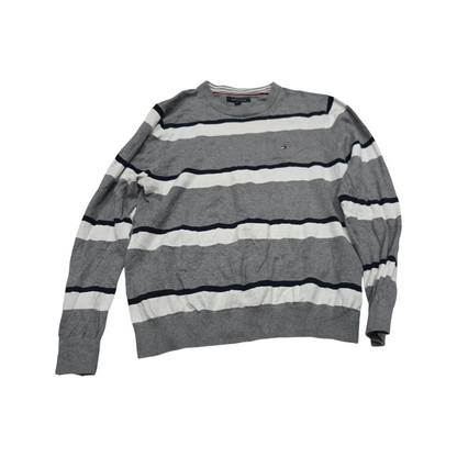 Sueter Tommy Hilfiger Grande L Gris Lineas Blanco