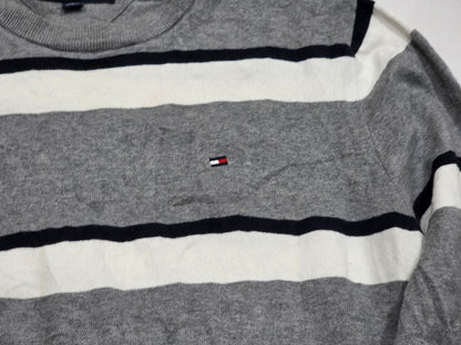 Sueter Tommy Hilfiger Grande L Gris Lineas Blanco
