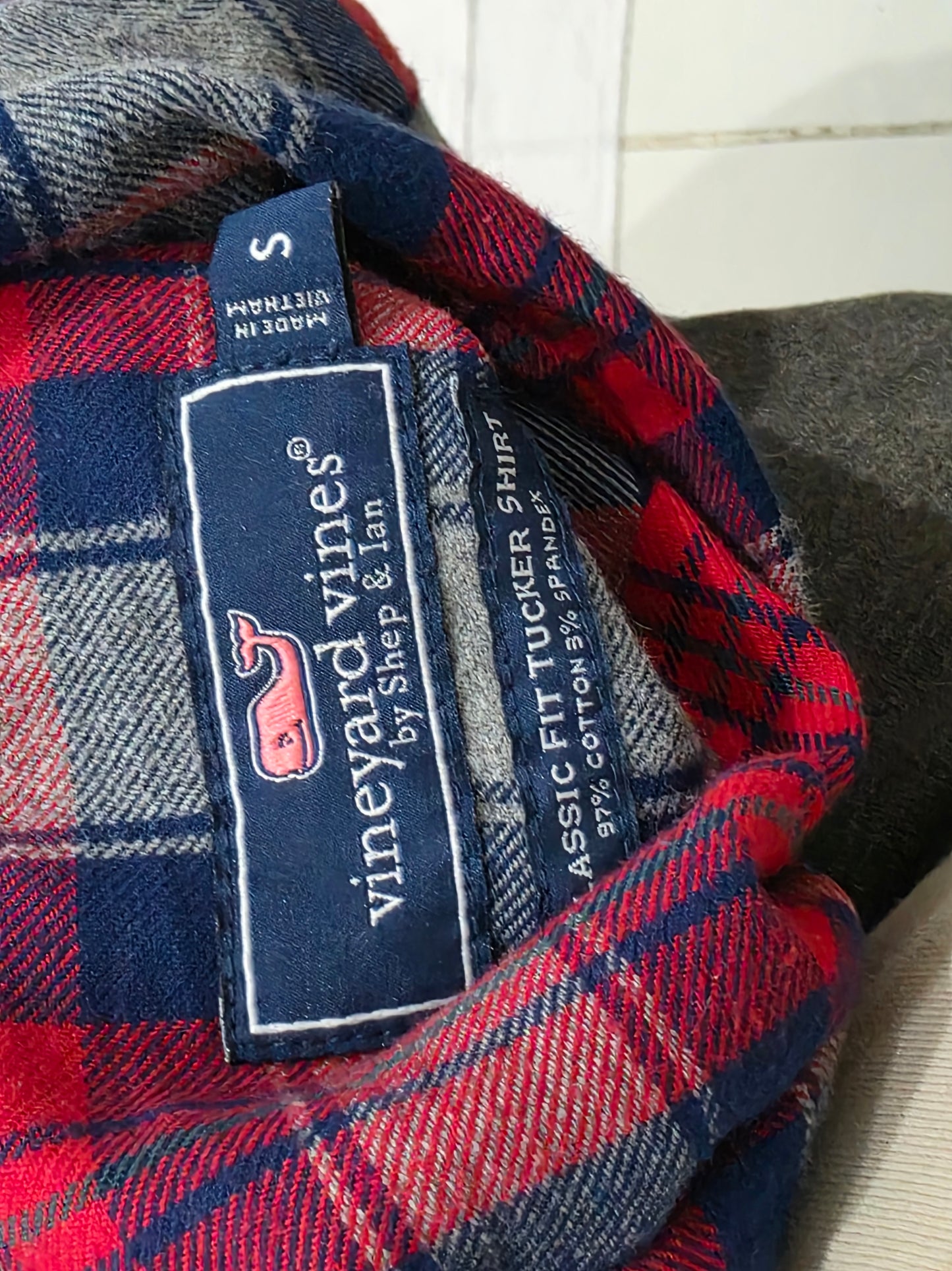 Camisa Vineyard Vines Chico S Classic Fit Cuadro Rojo Y Gris