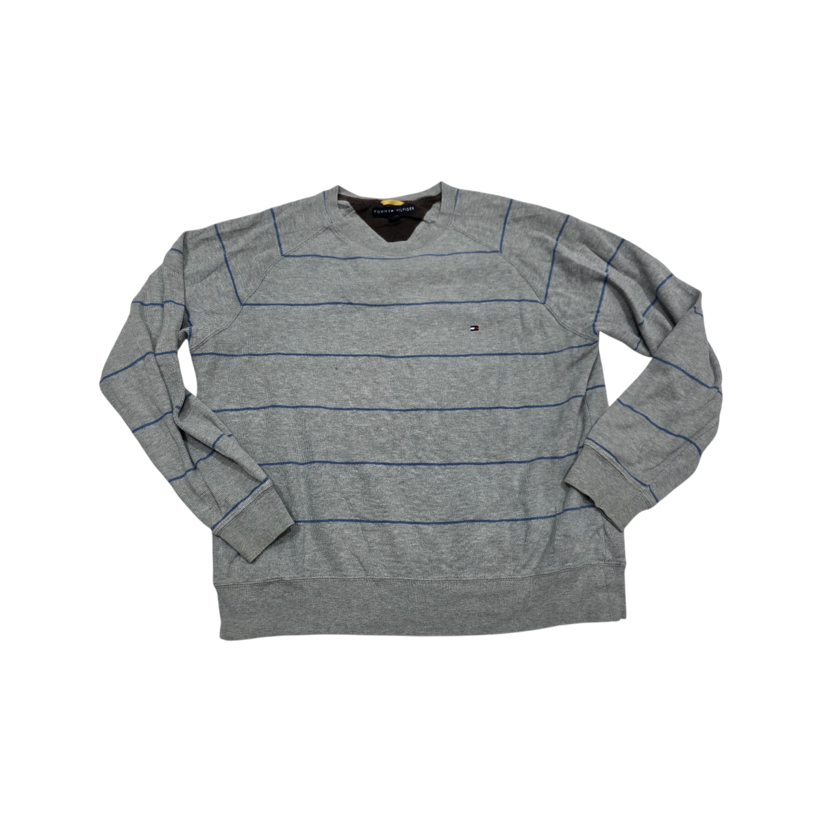 Sueter Tommy Hilfiger Grande L Gris Lineas Azules