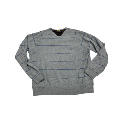 Sueter Tommy Hilfiger Grande L Gris Lineas Azules