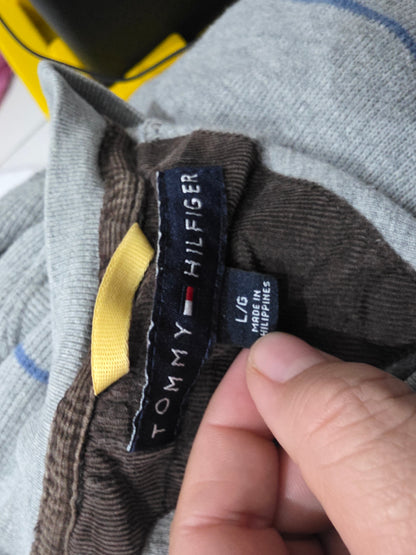 Sueter Tommy Hilfiger Grande L Gris Lineas Azules