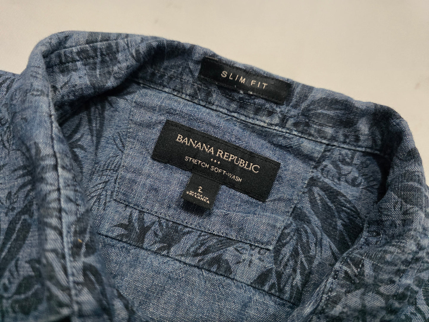 Camisa Manga Corta Banana Republic Grande L Slimfit Azul