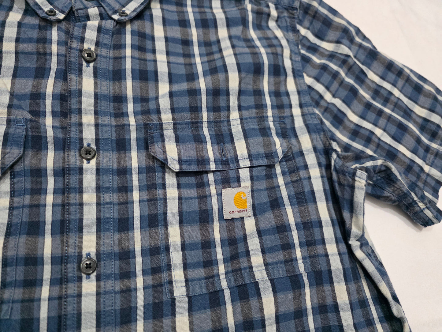 Camisa Carhatt Grande L Manga Corta Loose Fit Azul Cuadro