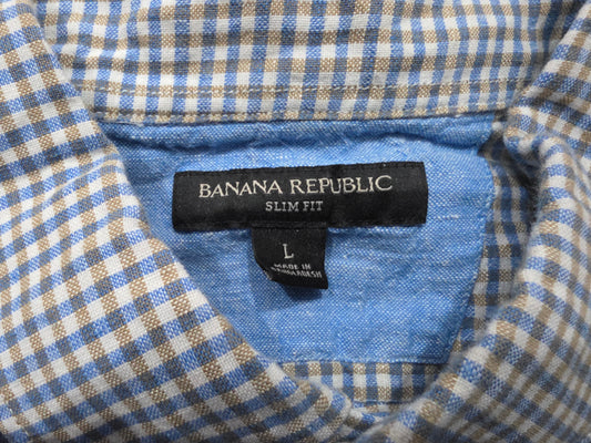 Camisa Banana Republic Grande L Slimfit Cuadro Blanco