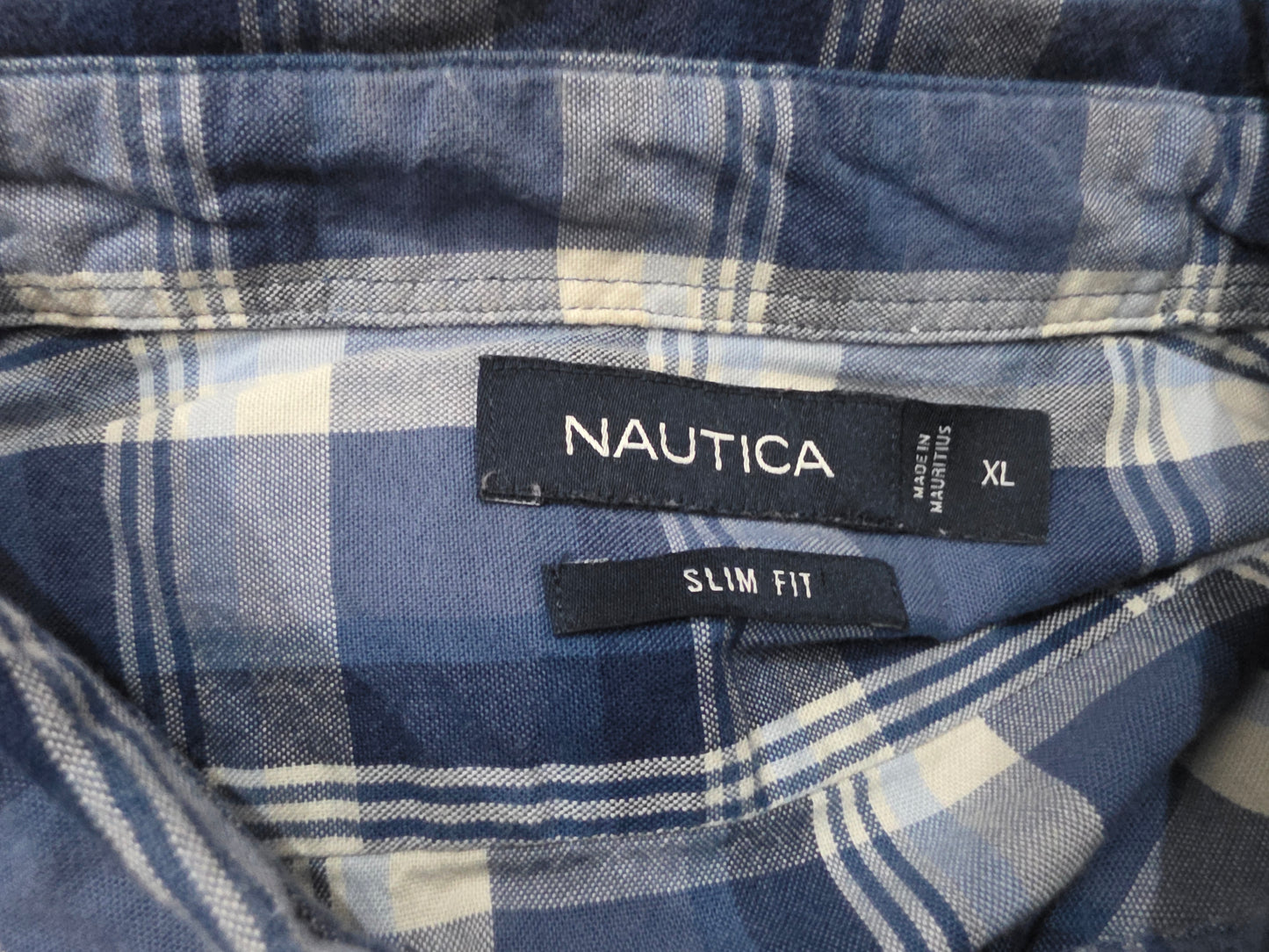Camisa Manga Corta Nautica Xgrande Xl Slimfit Azul Cuadro