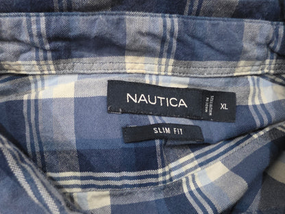 Camisa Manga Corta Nautica Xgrande Xl Slimfit Azul Cuadro
