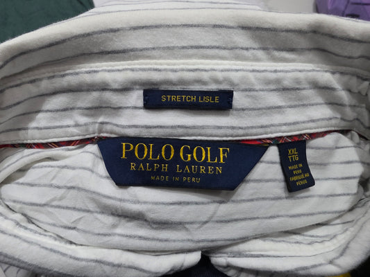 Playera Polo Golf Ralph Lauren Stretch 2xl Blanca Linea Gris