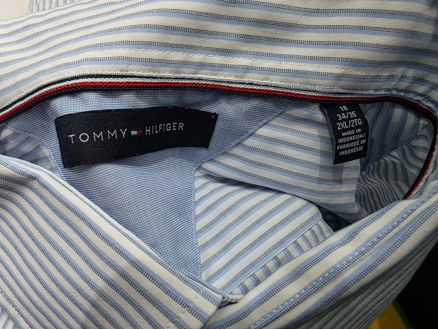 Camisa Tommy Hilfiger 2xl 18 34-35 Azul Claro Lineas