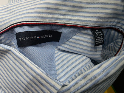 Camisa Tommy Hilfiger 2xl 18 34-35 Azul Claro Lineas