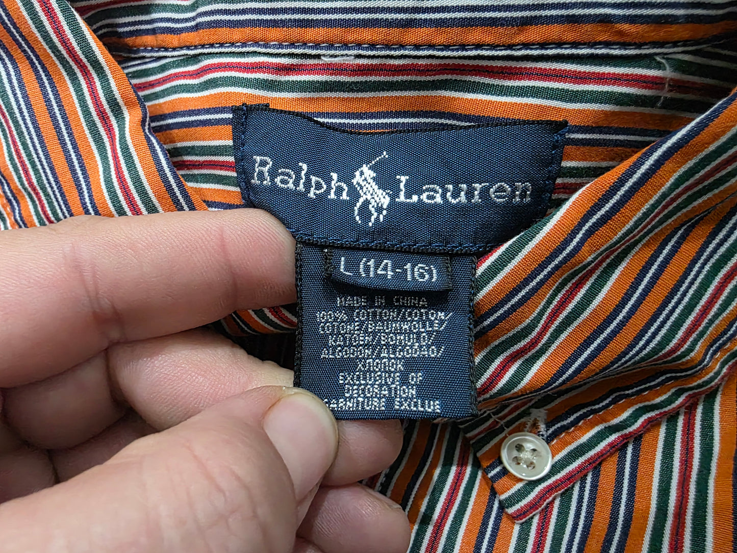 Camisa Ralph Lauren Adolescente L 14-15 Naranja Lineas